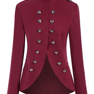 1950s Solid Stand Collar Double Breasted Coat