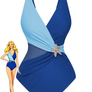 1950s Starfish V-Neck Tummy Control One-Piece Swimsuit