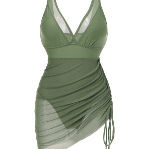 [Pre-Sale] 1950s Strap Sheer Mesh Solid One-Piece Swimsuit