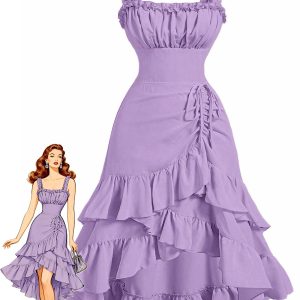 1950s Suspender Ruched Tiered Ruffle Hem Dress