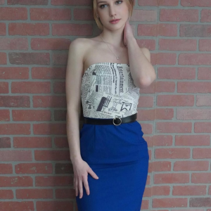 Dark Blue 1960s Bandeau Newspaper Belted Pencil Dress