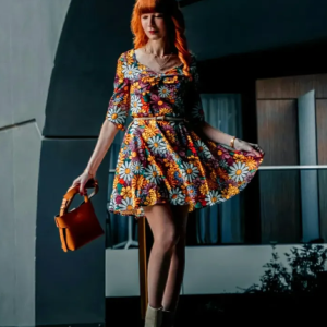 1960s Flare Sleeve Colorful Daisy Dress