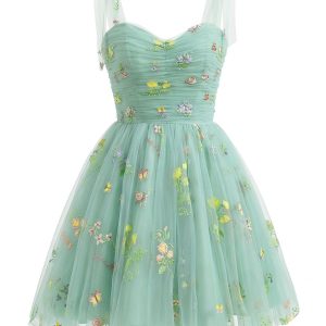 Green 1960s Floral Embroidered Mesh Tutu Dress