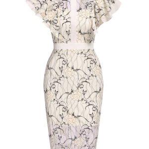 1960s Floral Sheer Lace Pencil Dress