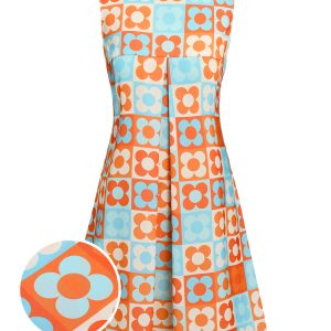 Orange & Blue 1960s Floral Stand Collar Dress