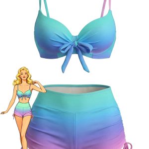 1960s Gradient Lace-Up Trunks Bikini Set