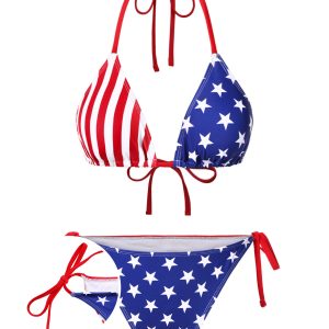 [Pre-Sale] 1960s Halter Contrast Stripes Stars Bikini
