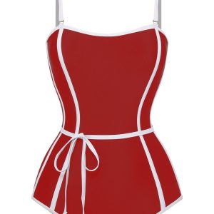 Red 1960s Lined Sling One-Piece Swimsuit