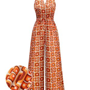 1960s Mandarin Collar Geometric Hippie Jumpsuit