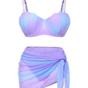 1960s Pearl-Strap Shell Ombre Bikini Set