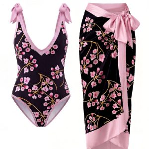 [Pre-Sale] 2PCS Multicolor 1960s Floral Tie-Up Swimsuit & Cover-Up