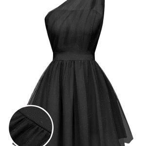 1960s Solid Mesh One Shoulder Dress