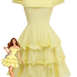 1960s Solid Strapless Backless Ruffle Cake Dress
