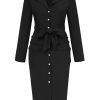 1960s Solid V-Neck Pleated Button Dress