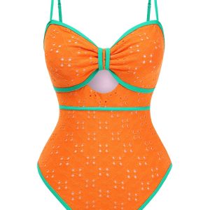1960s Strap Contrast Trim One-Piece Swimsuit