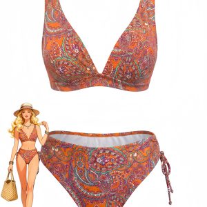 1970s Bohemian Ditsy Floral V-Neck Tankini Set