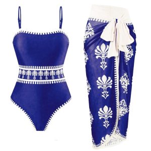 1970s Boho Floral Printed One-Piece Swimsuit & Cover Up