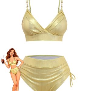 1970s High-Waist Metallic Shimmer Bikini Set