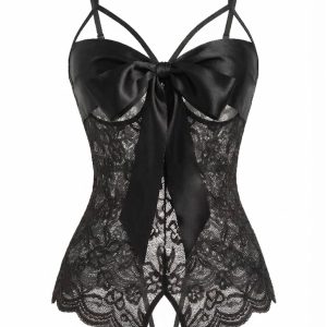 1970s Lace Satin Bow Adjustable Straps Lingerie