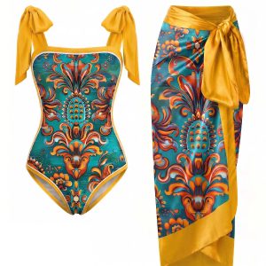 [Pre-Sale] 1970s Oil Painting Print One-Piece Swimsuit & Cover-Up