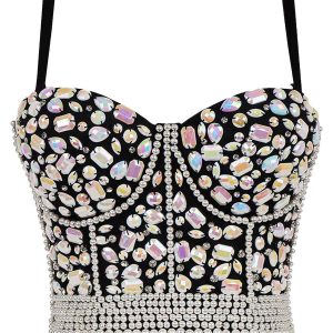 1970s Rhinestone Pearl Spaghetti Strap Corset Top