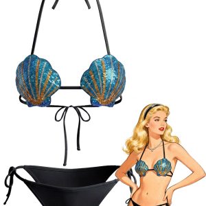 1970s Sequined Embellished Shell Triangle Bikini Set
