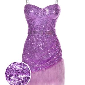 1970s Sequined Feather Spaghetti Strap Dress