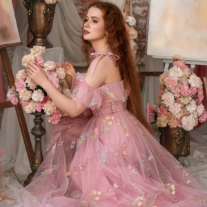 1970s Slip Floral Embroidered Mesh Slit Dress