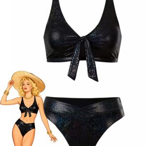 1970s Snakeskin Metallic Tie-Front Bikini Set