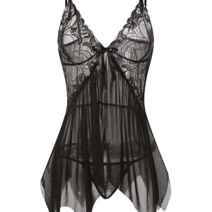 1970s Spaghetti Strap Lace Sheer Sleepwear