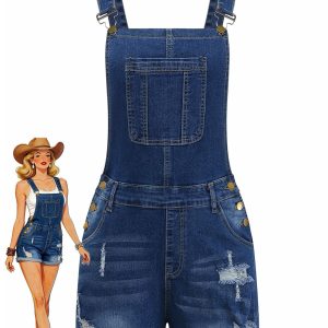 1970s Stretch Ripped Denim Overall Romper