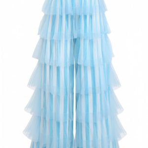 1970s Vertical Stripe Mesh Tiered Ruffle Pants