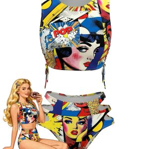 1980s Classic Pop Art Cutout Tankini Set
