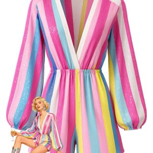 1980s Colorful Striped Sequined V-Neck Romper