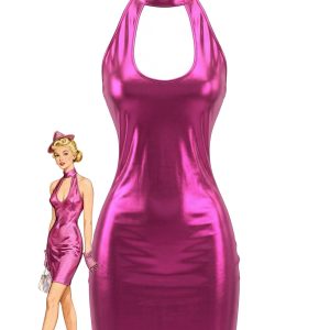 1980s Glossy Patent Leather Disco Dress
