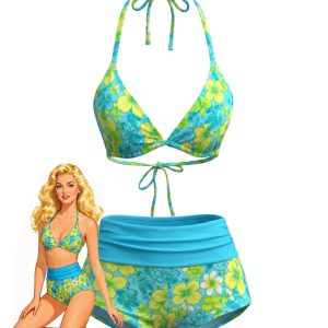 1980s Halter Floral Boy Short Bikini Set