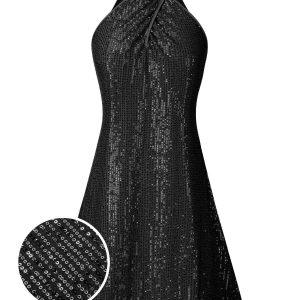 1980s Halter Off-Shoulder Sequined Dress