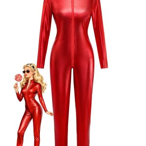 1980s Solid PU Leather Zipper Jumpsuit