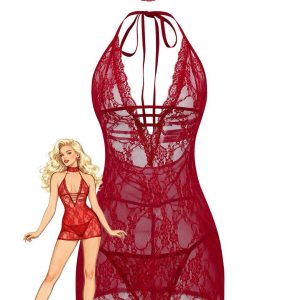 1980s V-Neck Backless Sexy Lace Cami Nightgown