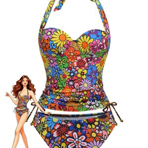 2000s Daisy Halter Colourful Tankini Set