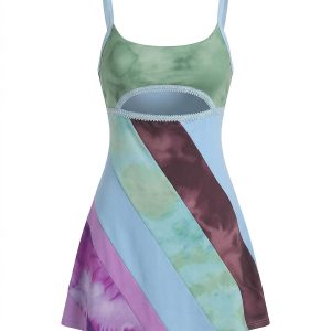Y2K Tie-Dye Cutout Rainbow Mini Dress