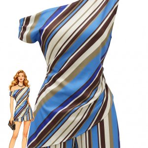 2PCS 1940s Colorblock Striped One-Shoulder Top & Shorts