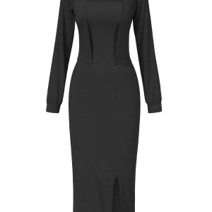 2PCS 1960s Knitted Slit Tube Dress & Short Cardigan