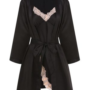 2PCS 1970s Lace Suspender Nightdress & Robe