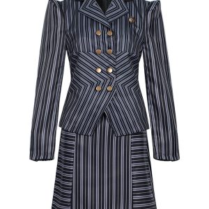 2PCS 1970s Wicked Vertical Striped Top & Patchwork Skirt