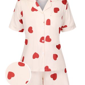 2PCS Heart Short-Sleeved Shirt Shorts Pajamas