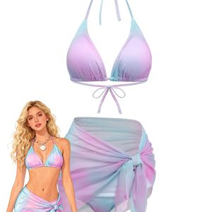 [Pre-Sale] 3PCS Y2K Halter Ombre Bikini Set & Cover-Up