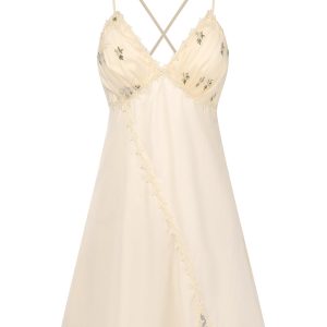 Apricot 1950s Floral Cross Straps Slit Nightgown