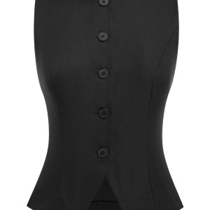 Black 1930s Sleeveless Solid Vest