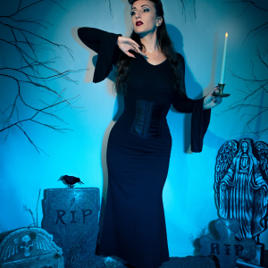 Black 1930s Sold Batwing Cuffs Fishtail Dress